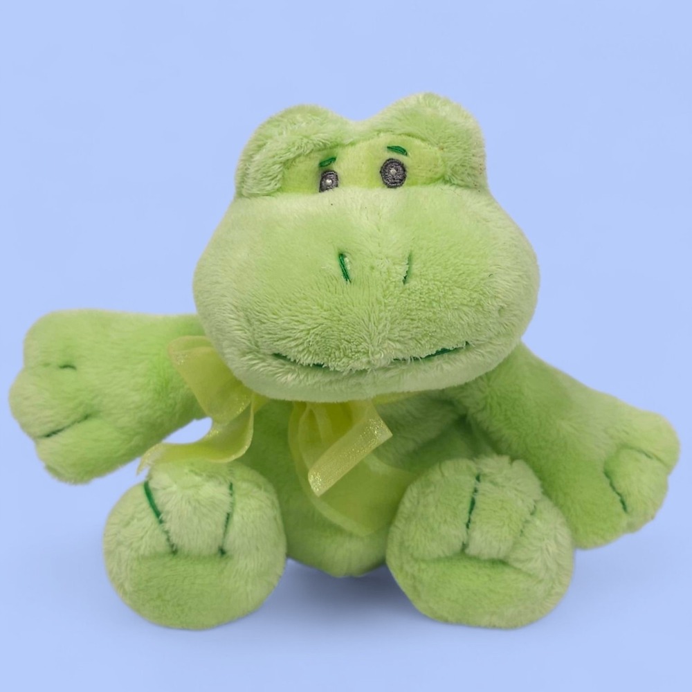 VINTAGE 1994 The Petting Zoo GREEN FROG Plush Toy 6" With Sheer Bow 90s JLI